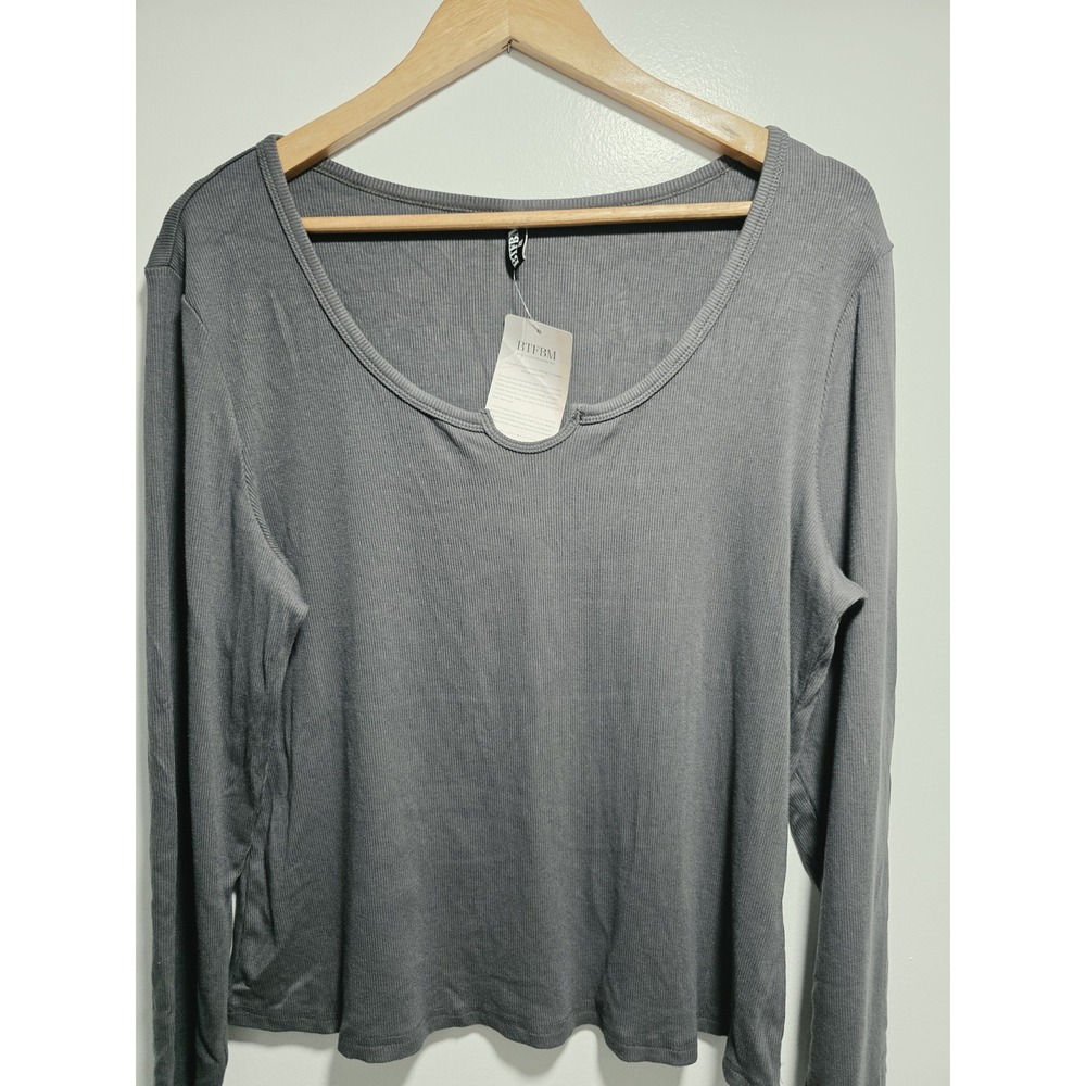 BTFBM Women's Blouse Top Long Sleeve Dark Gray Size XXL - Picture 2 of 7